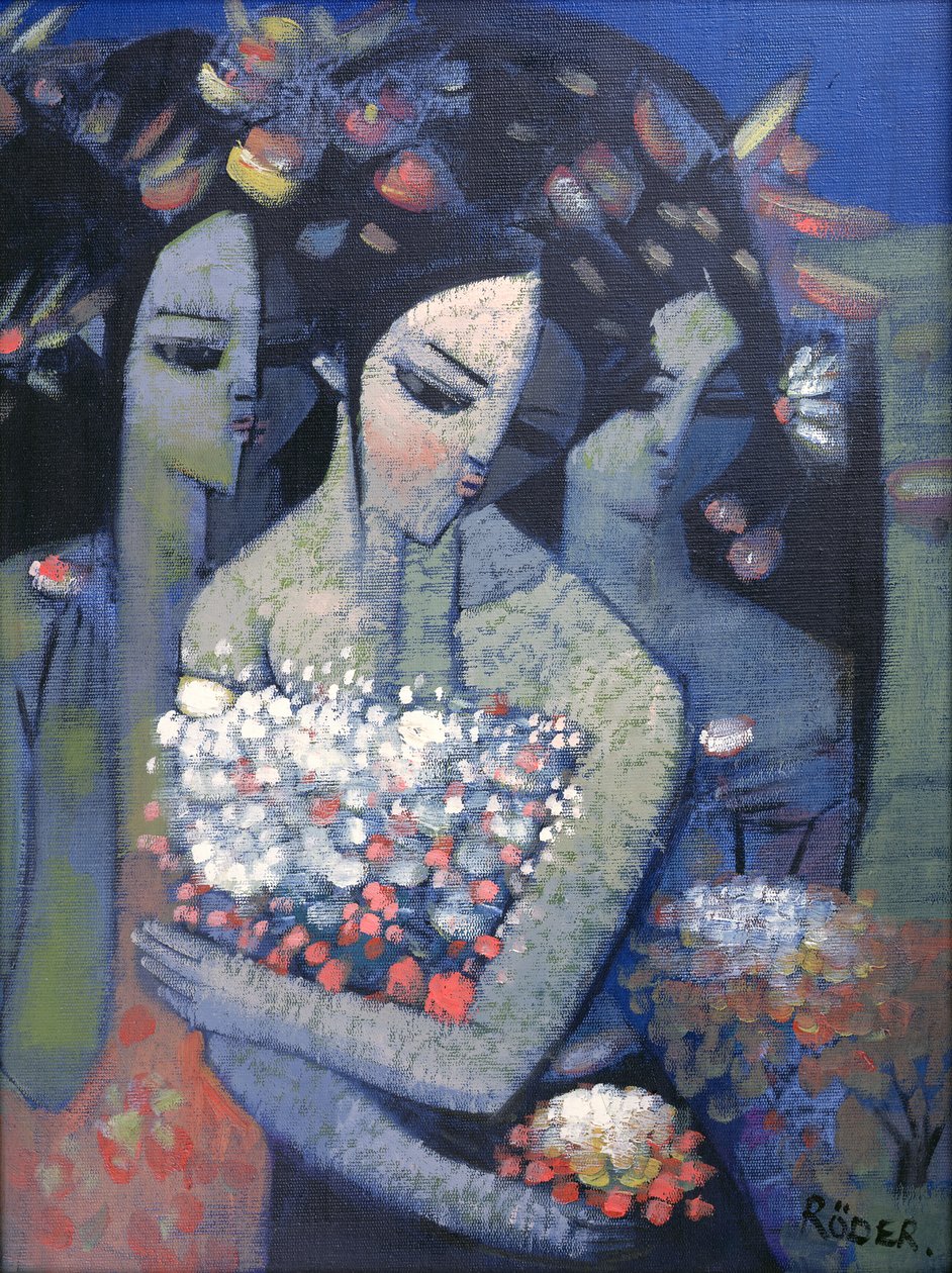Buket blomster (olie på lærred) af Endre Roder