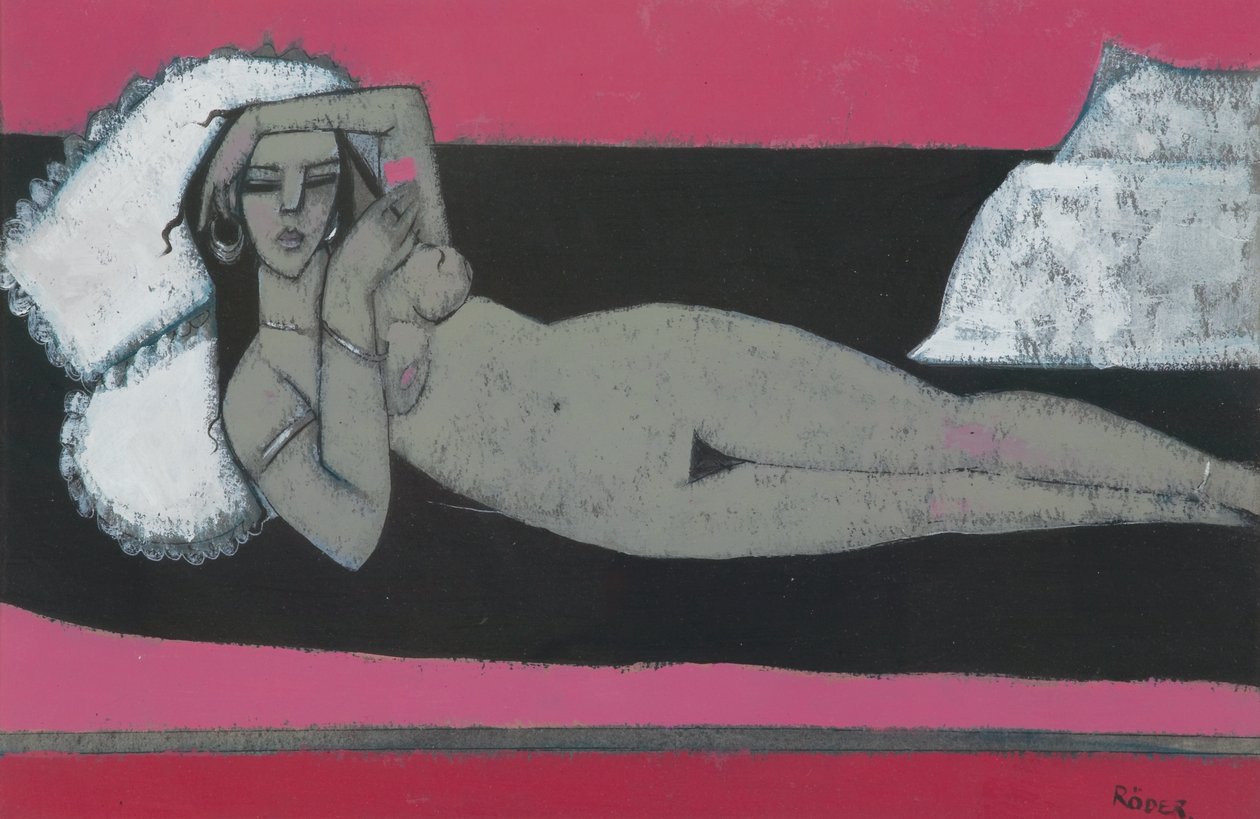 Carmena Resting (akryl på papir) af Endre Roder