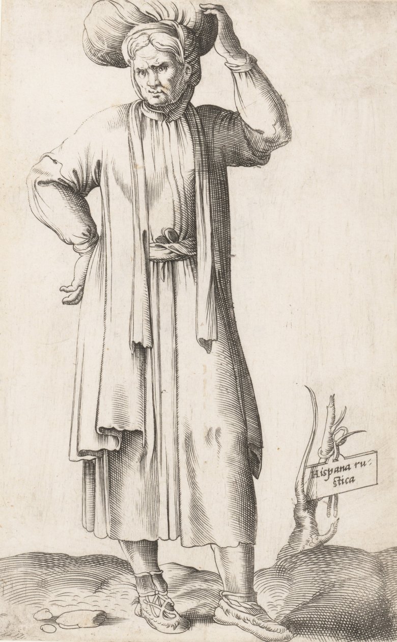 Kostumeplade: Hispania Rustica med vasketøj på hovedet, ca. 1557-58. af Enea Vico