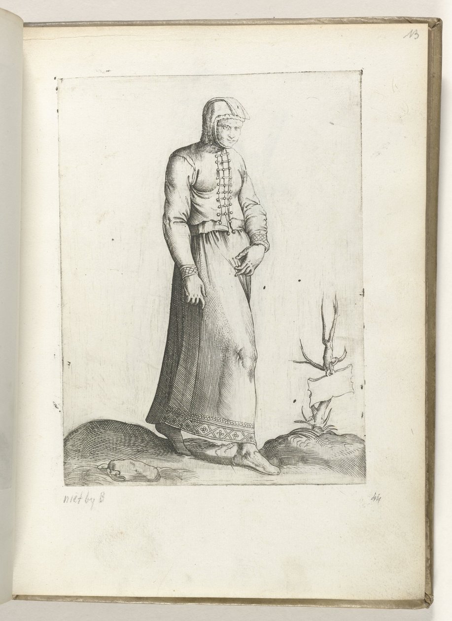 En kvinde fra Spanien, klædt på i henhold til mode fra ca. 1550 The Attitudes of different Nations of Our Age (serietitel) af Enea Vico