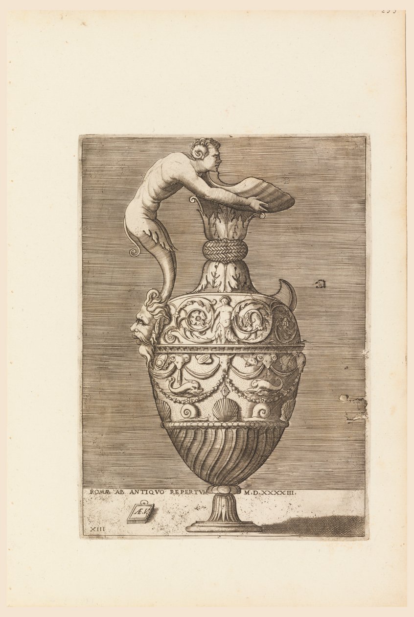 Ewer med en Satyr, der holder en stor konkylie (Vico) af Enea Vico