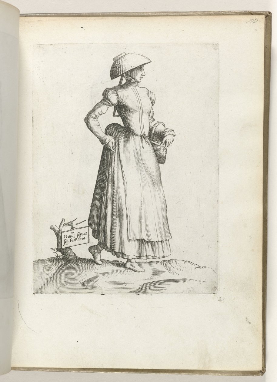 Behold Galla eller Flandren. (titel på objekt) Tjenestebode uit Vlaanderen, klædt i henhold til mode fra ca. 1550 The Attitudes of different Nations of Our Age (serietitel) af Enea Vico