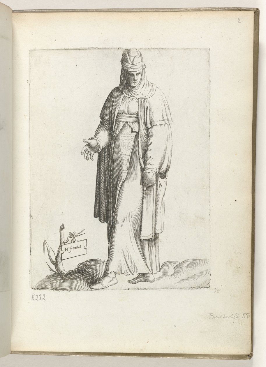 Spanien (titel på objekt) Kvinde i spanske tøj. ca. 1550 The Attitudes of different Nations of Our Age (serietitel) af Enea Vico
