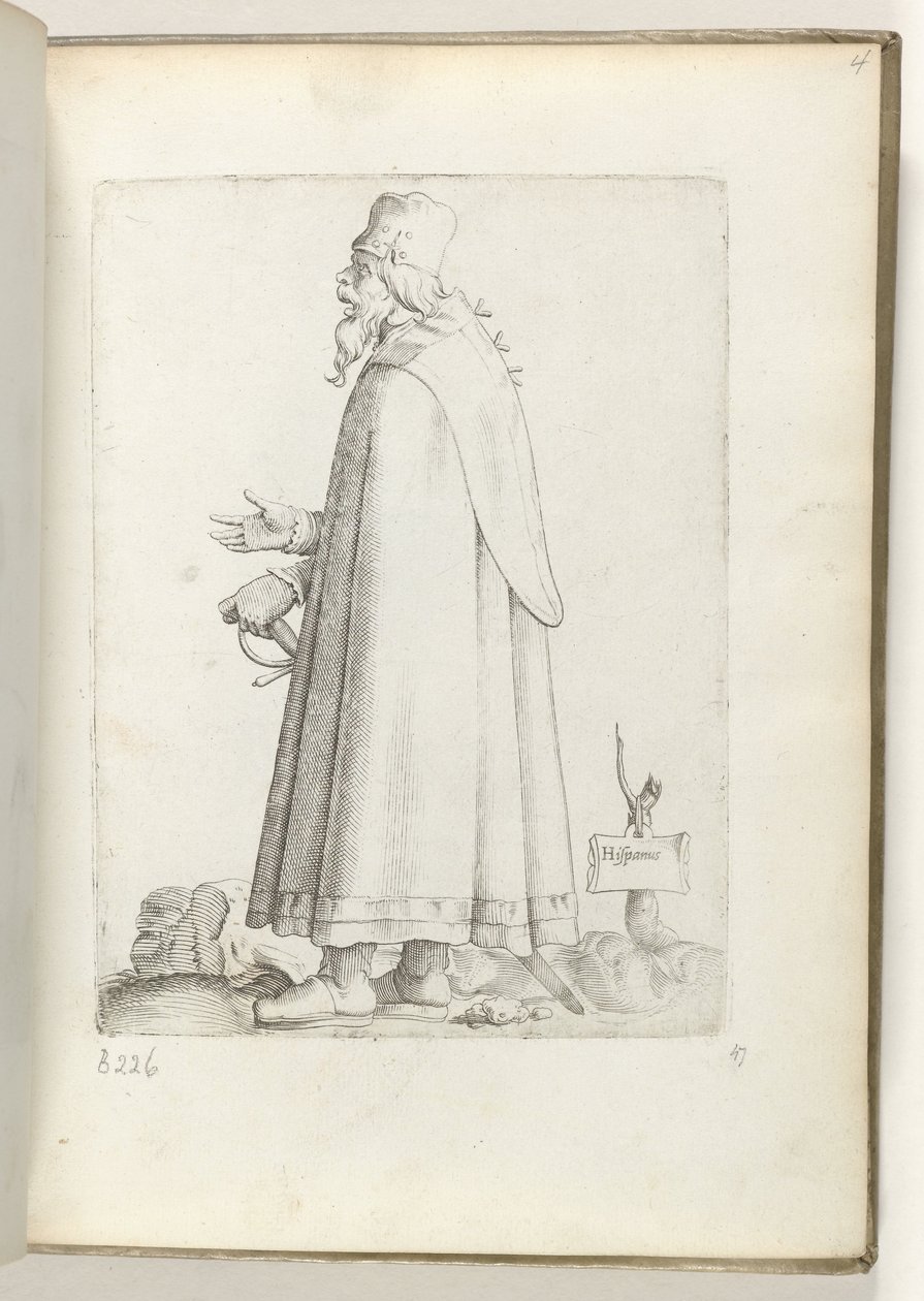 Spansk (titel på objekt) Oude man, naar links, i spanske tøj. ca. 1550 The Attitudes of different Nations of Our Age (serietitel) af Enea Vico