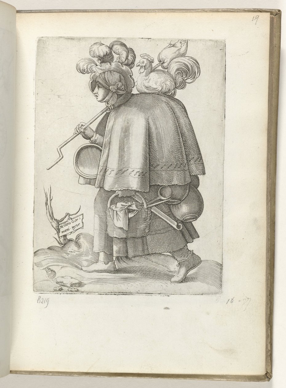 Tysk soldats kone (titel på objektet) tysk soldatenvrouw, klædt i henhold til mode fra ca. 1550 Vores tids forskellige nationers holdning af Enea Vico