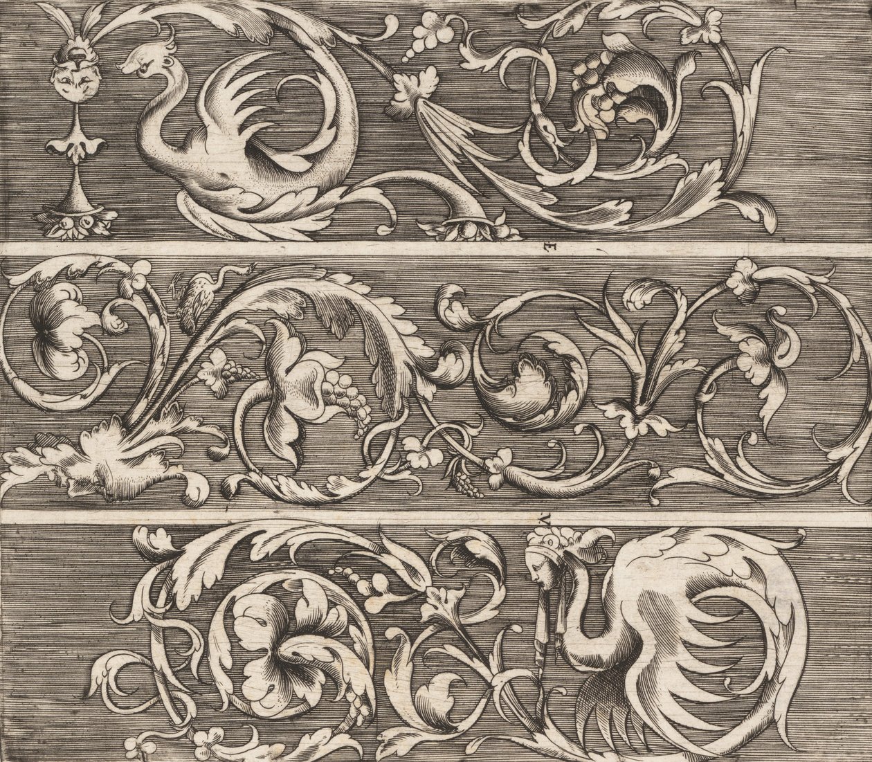 Tre friser med dekorativt løv, ca. 1541-43. af Enea Vico