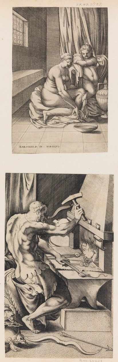 Venus ved hendes toilet og Vulcan Working at His Forge, ca. 1546. af Enea Vico