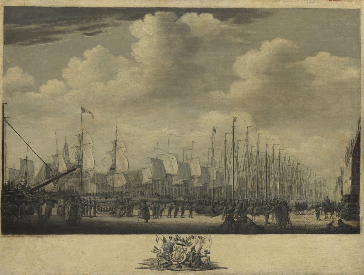 Mønstring af flåden i havnen i Vlissingen, 1804 af Engel Hoogerheyden