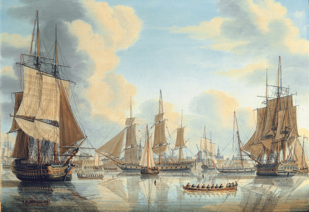 Den bataviske flåde under viceadmiral Carel Hendrik Verhuell ved Flushing af Engel Hoogerheyden