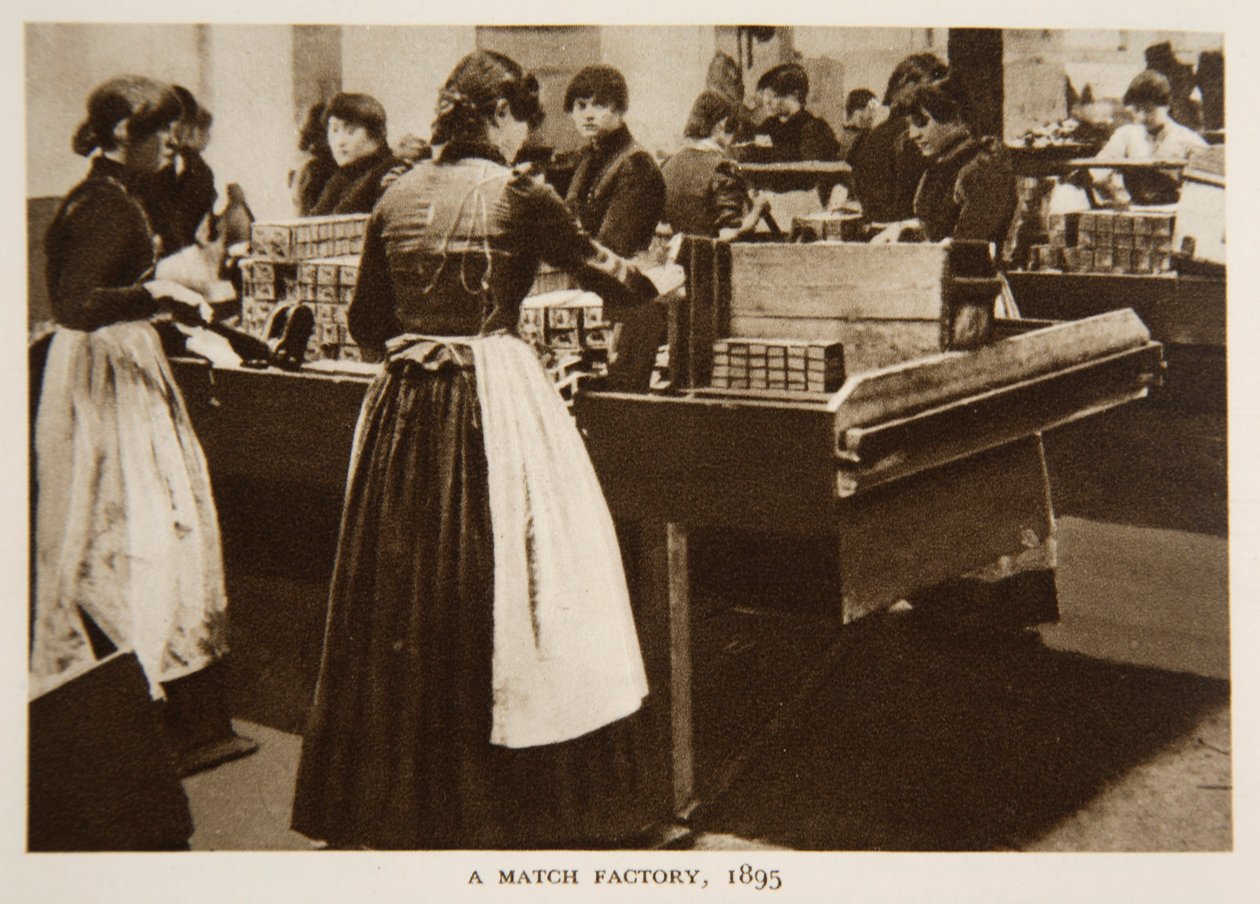 En tændstikfabrik, 1895, fotografi fra The Times (sepia-foto) af English Photographer