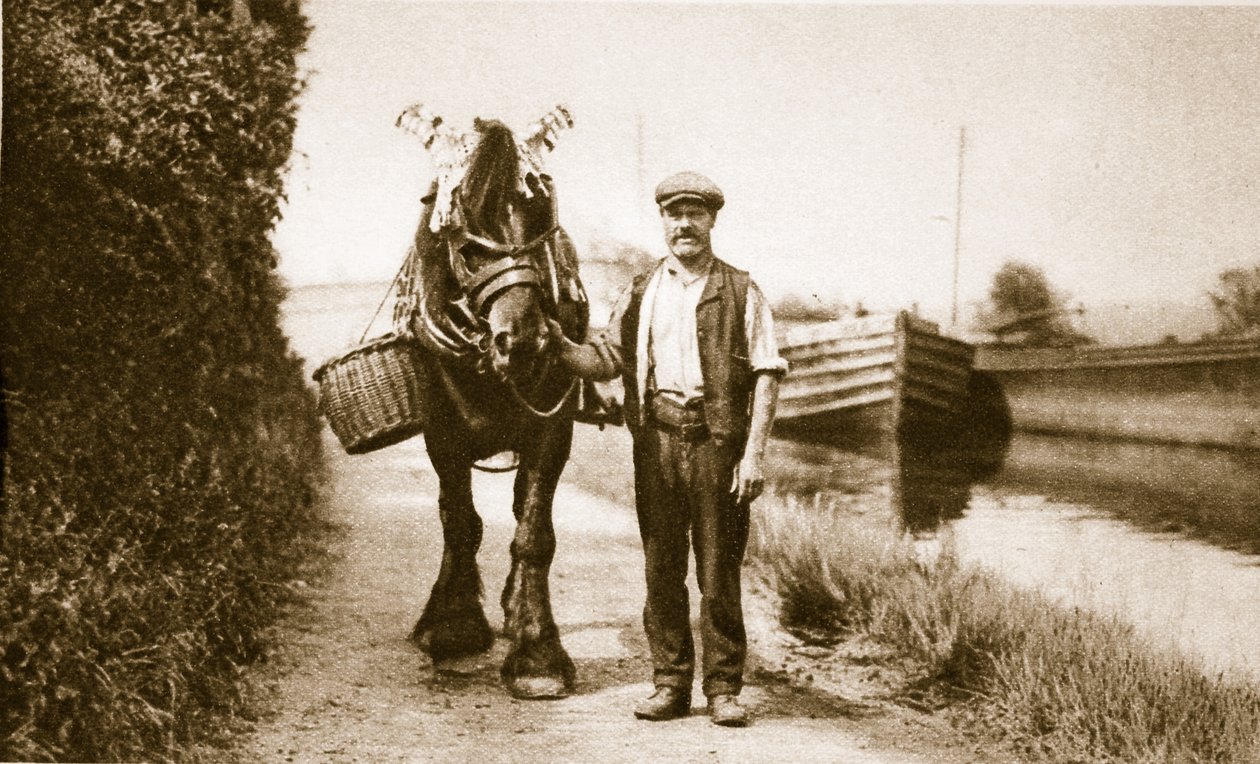 En hest klar til at trække en kanalpram, London (sepia foto) af English Photographer
