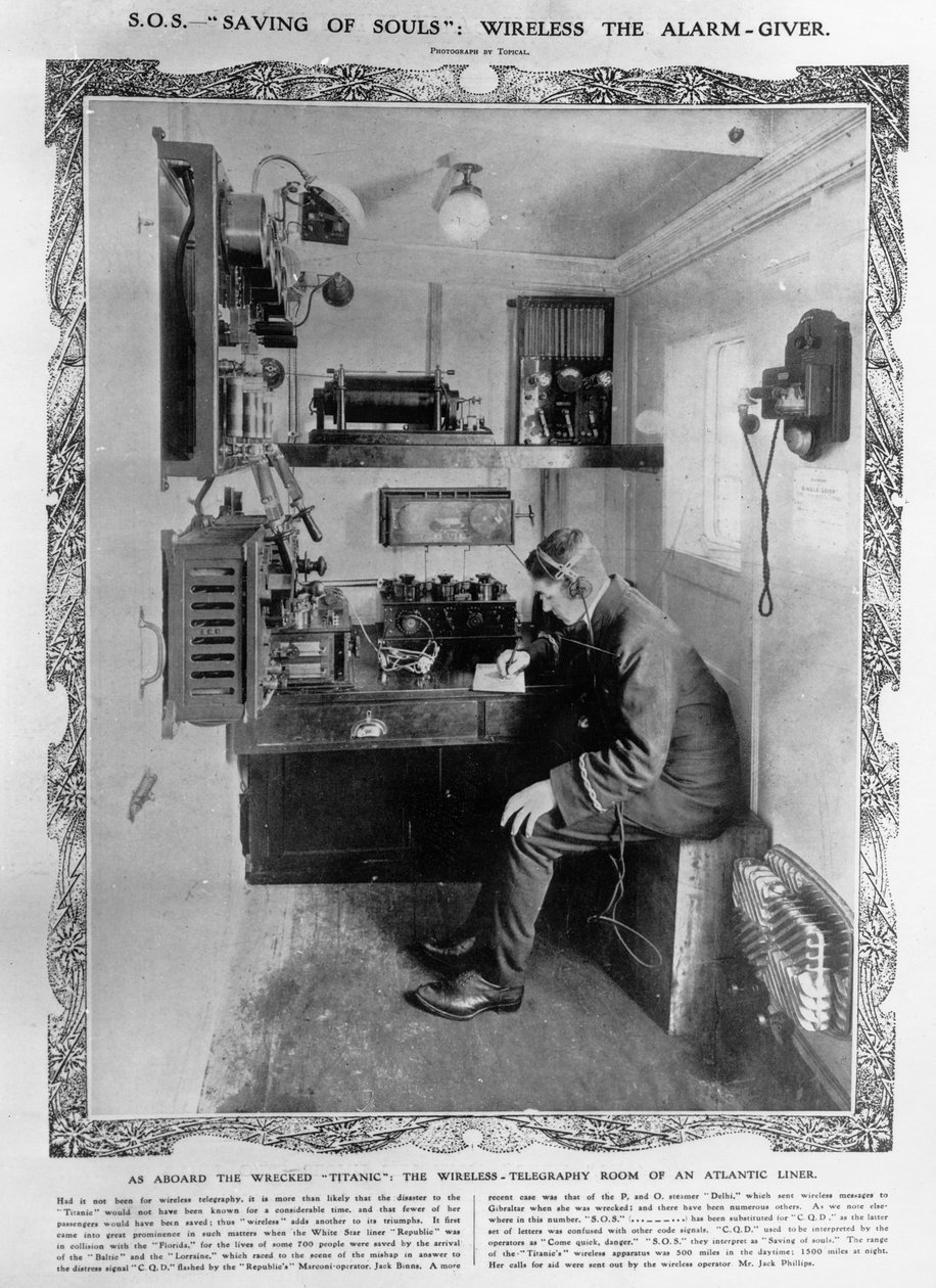 As Aboard the Wrecked Titanic: The Wireless-Telegraphy Room of an Atlantic Liner, illustration fra 