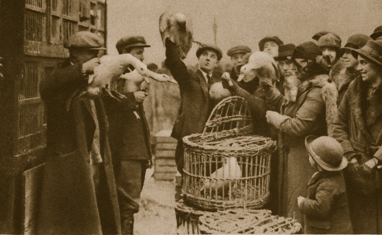 Køb af levende fjerkræ på et Pedlars Market på Caledonian Market (sepia-foto) af English Photographer