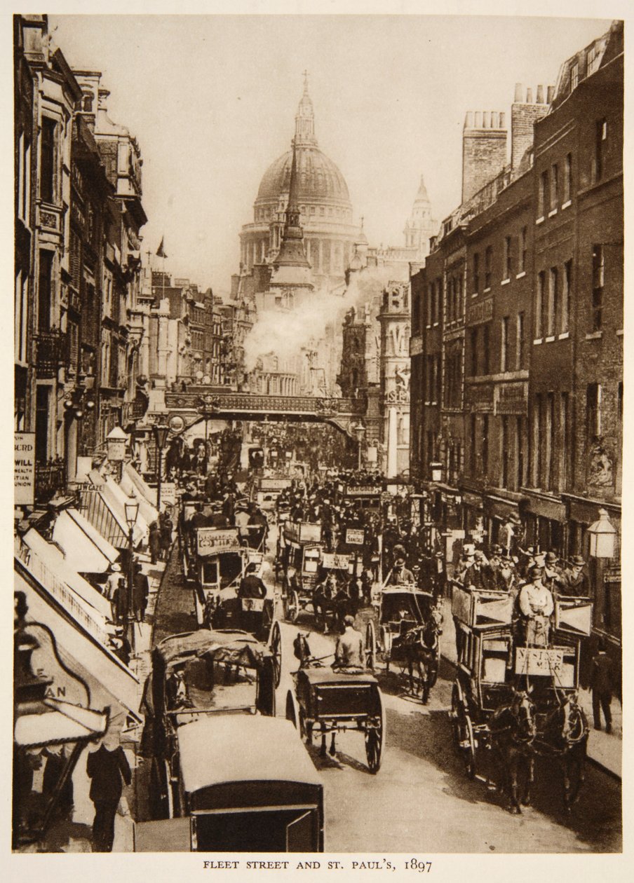 Fleet Street and St. Pauls, 1897, fotografi fra The Times (sepia-foto) af English Photographer