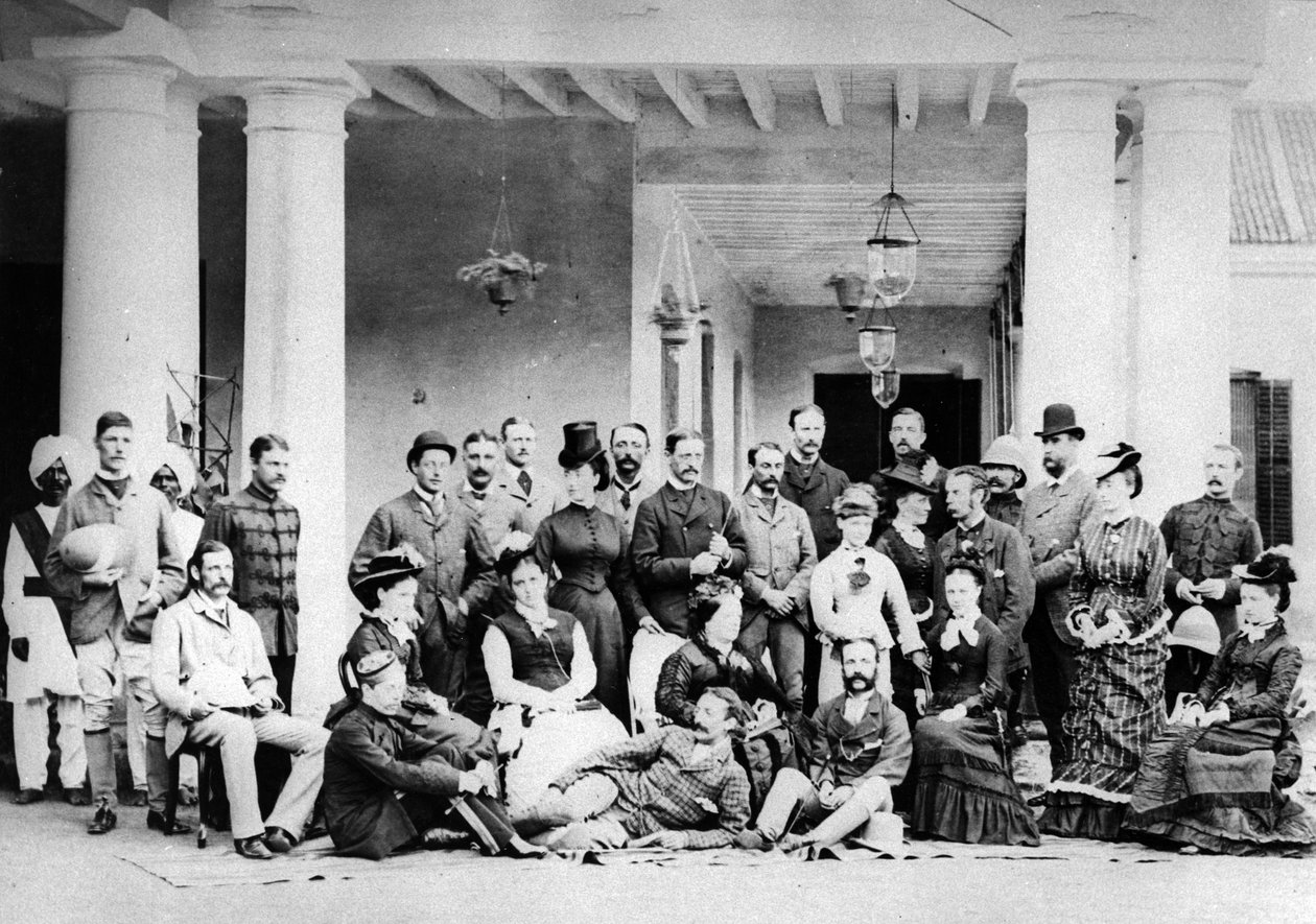 Gruppe af europæere i det koloniale Indien, ca. 1870