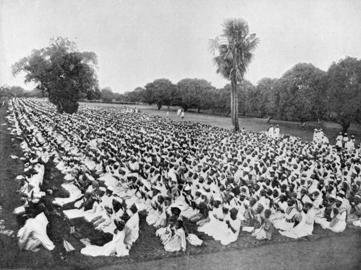 Indiens loyale muslimer: Bønner efter det store møde i Dacca, illustration fra The Graphic 27. oktober 1906 af English Photographer