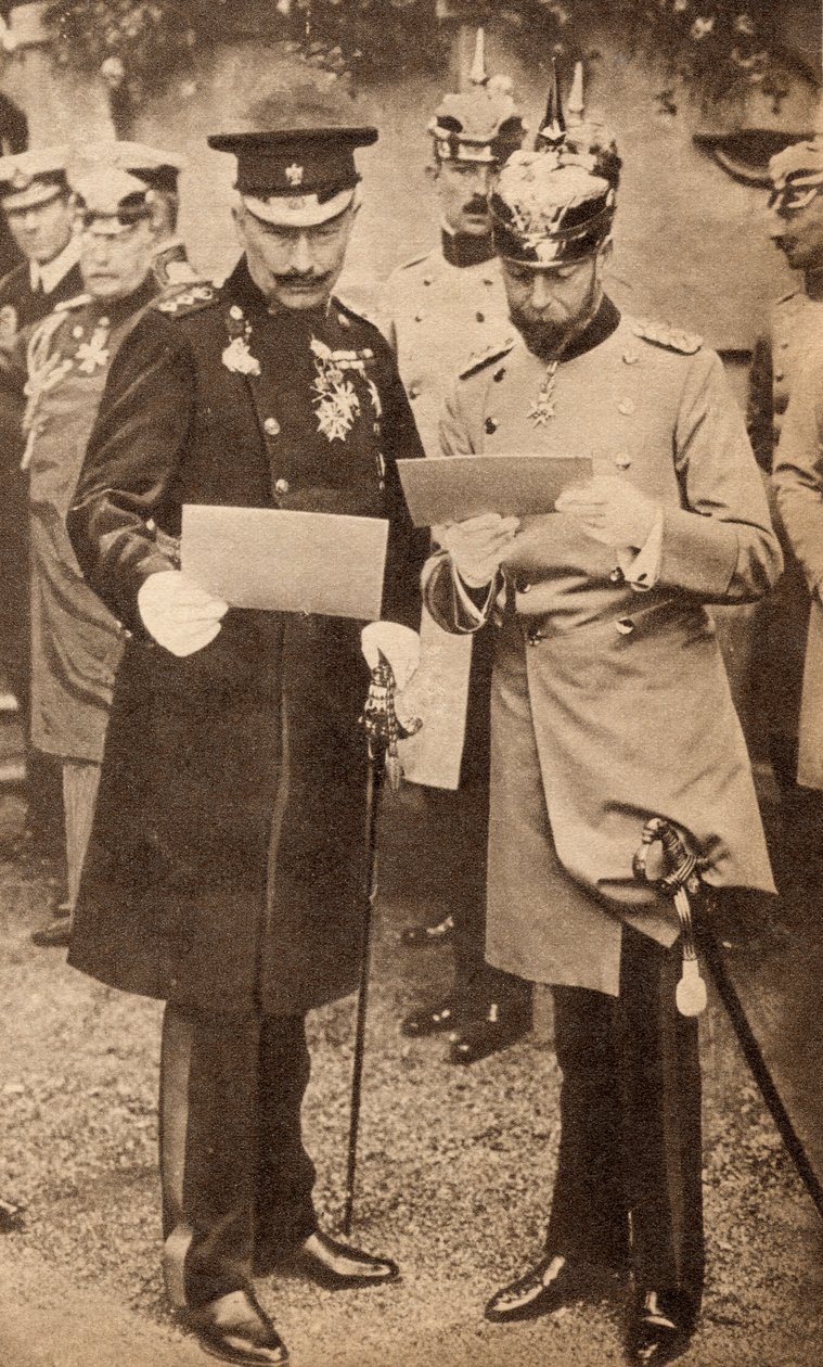 Kong George V og Kaiser Wilhelm II diskuterer operationsordrer i Tyskland i 1913, illustration fra 