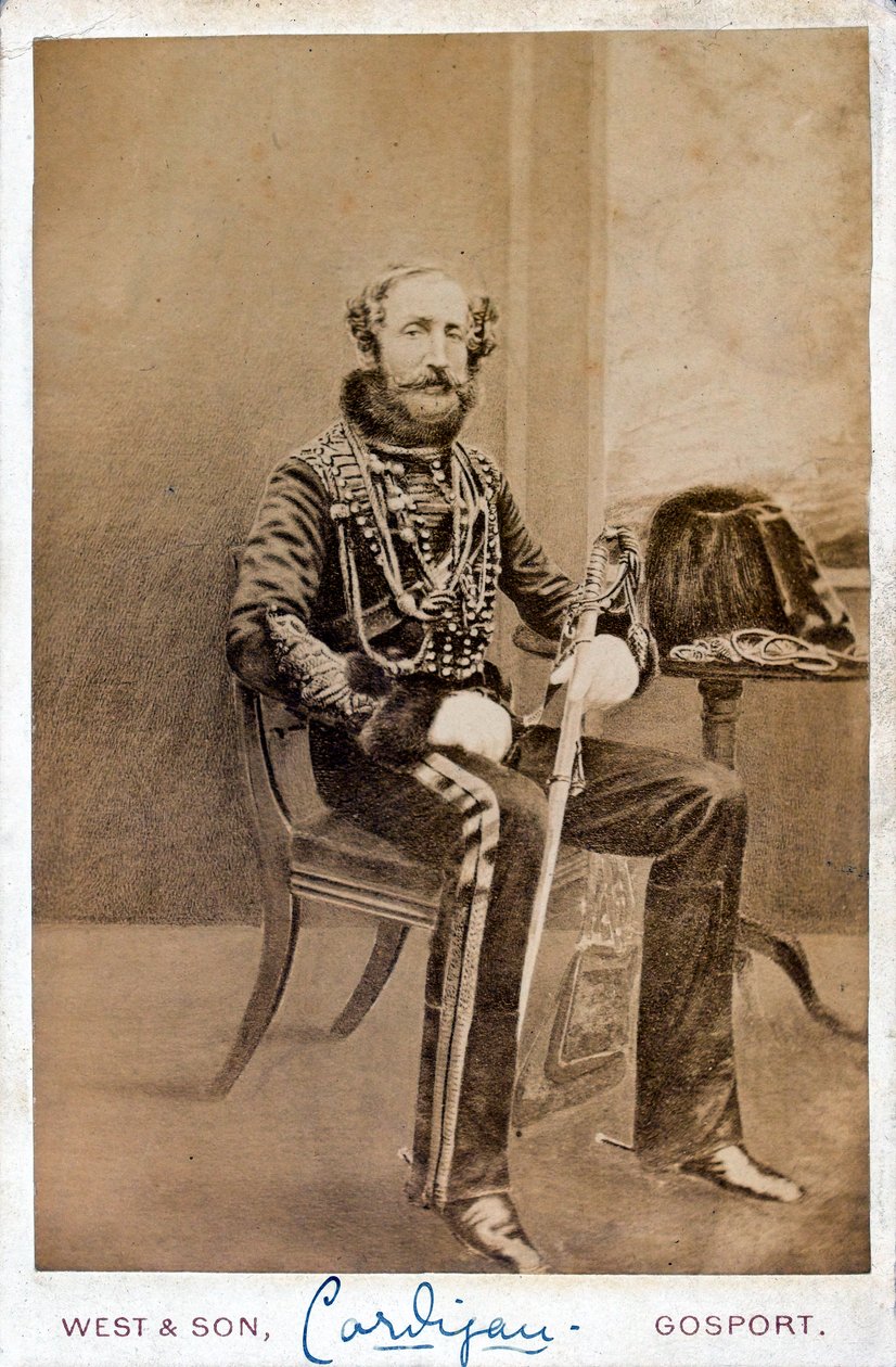 Lord Cardigan (1797-1868) i uniformen af oberst, 11. (Prince Alberts Own) Regiment of Husars, 1855 af English Photographer