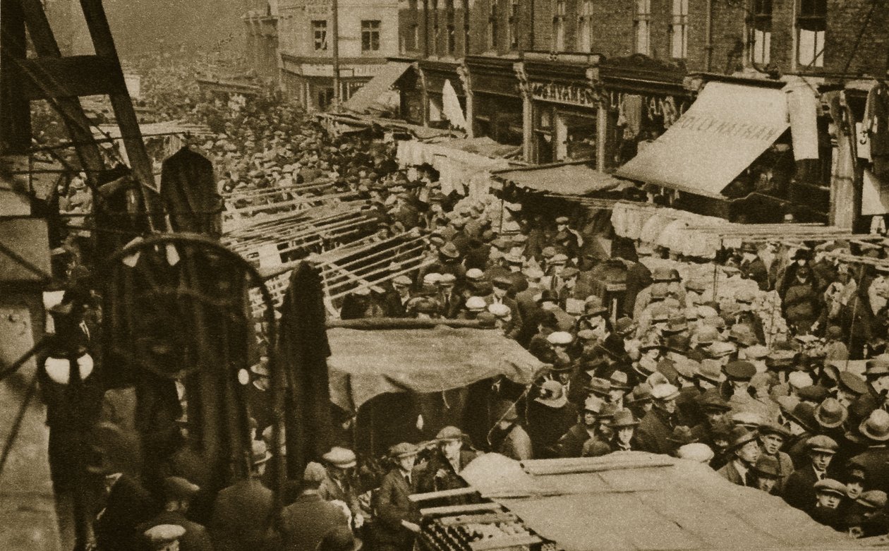 Petticoat Lane-markedet på Middlesex Street (sepia-foto) af English Photographer