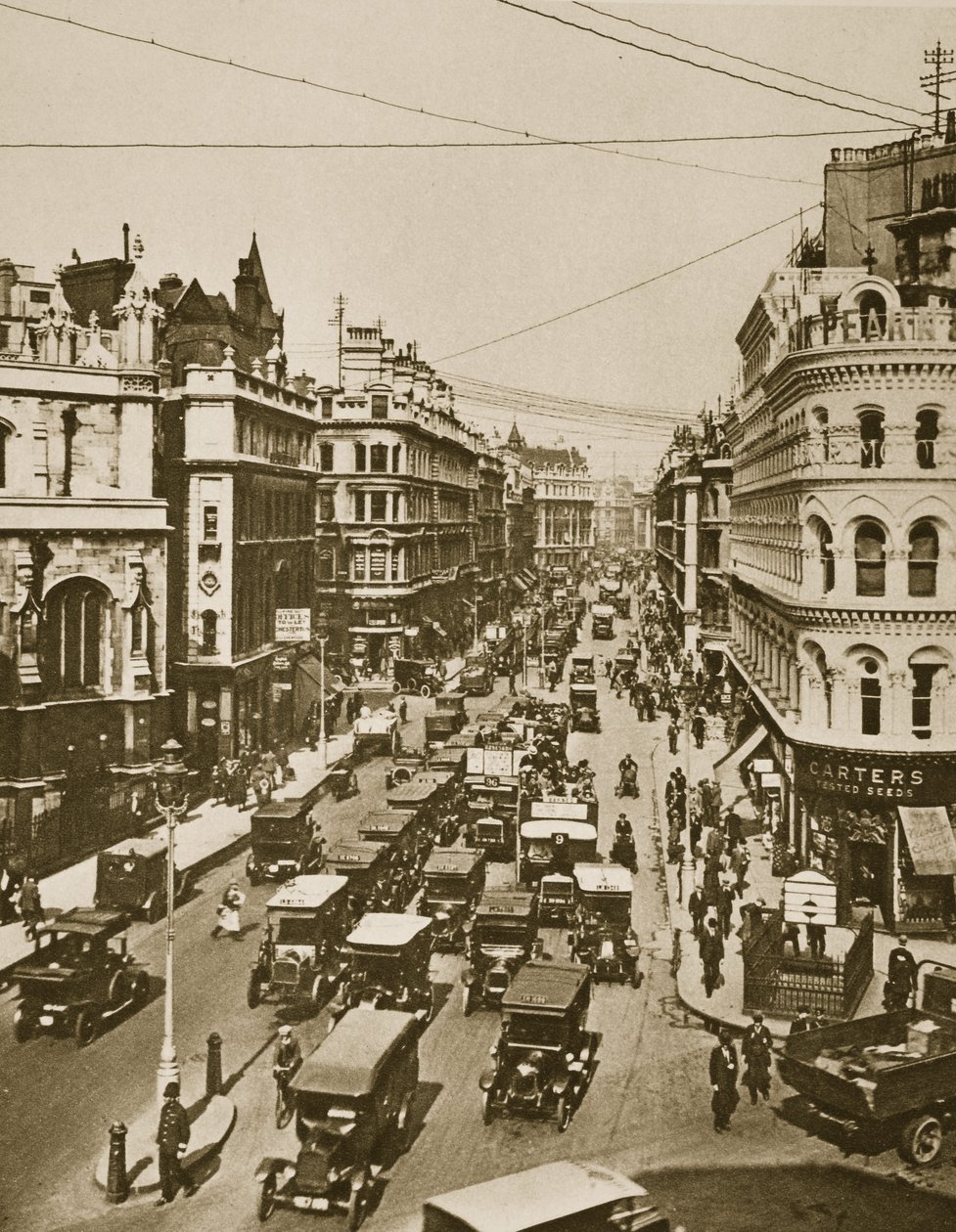 Queen Victoria Street ved krydset med Cannon Street (sepia-billede) af English Photographer