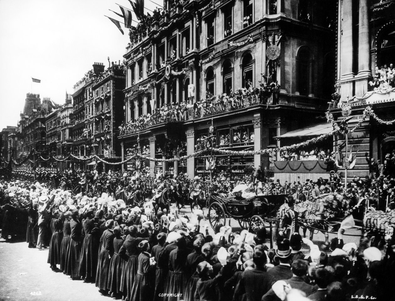 Dronning Victorias Coach kører gennem Cheapside under hendes diamantjubilæumsoptog, 1897 af English Photographer