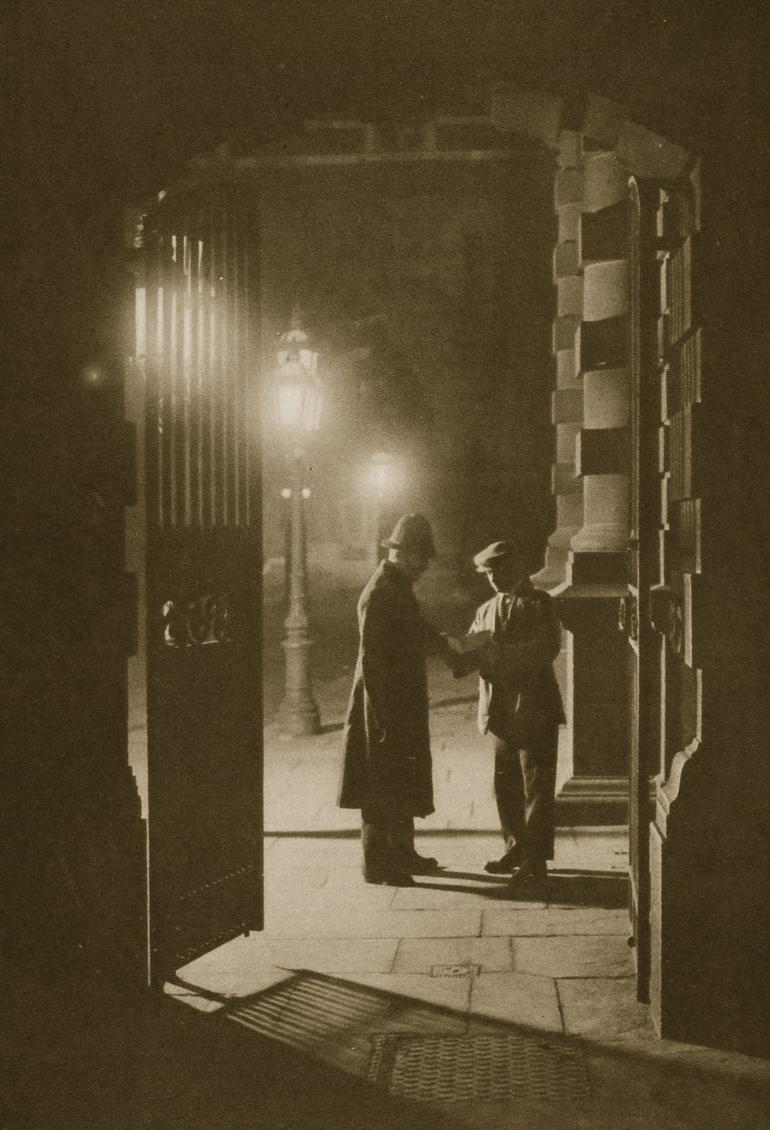 Scotland Yard i de tidlige morgentimer, Embankment (sepia-billede) af English Photographer