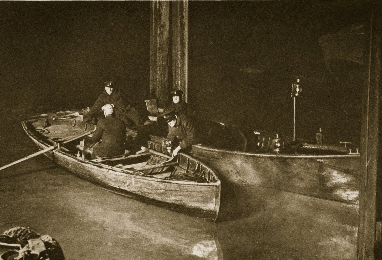 Thames Police på natpatruljen (sepia-billede) af English Photographer