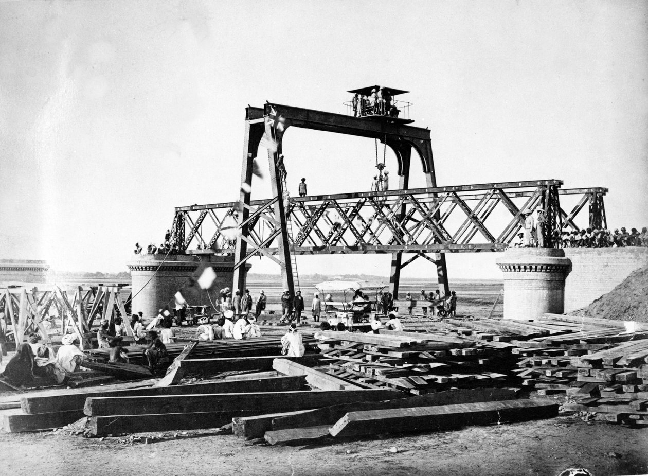 Konstruktionen af Jhelum Bridge, Pakistan ca. 1873 af English Photographer
