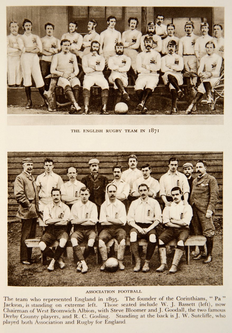 Det engelske rugbyhold i 1871 og repræsentanter for Association Football i 1895, fotografier fra The Times (fotogravure) af English Photographer