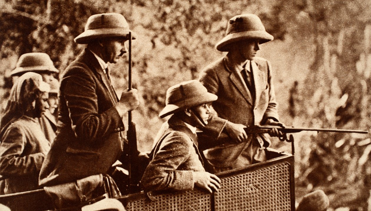 Den indiske tour-konge Edward VIII tigerskyderi i Nepal, 1921 af English Photographer
