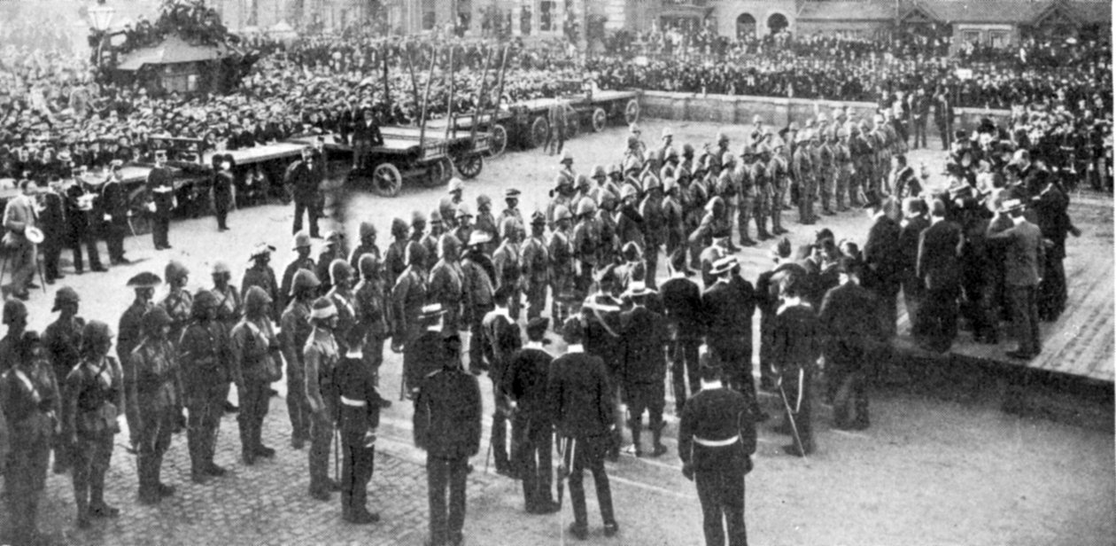 Lincolns borgmester taler til Lincoln Volunteers, illustration fra The King, 25. maj 1901 af English Photographer