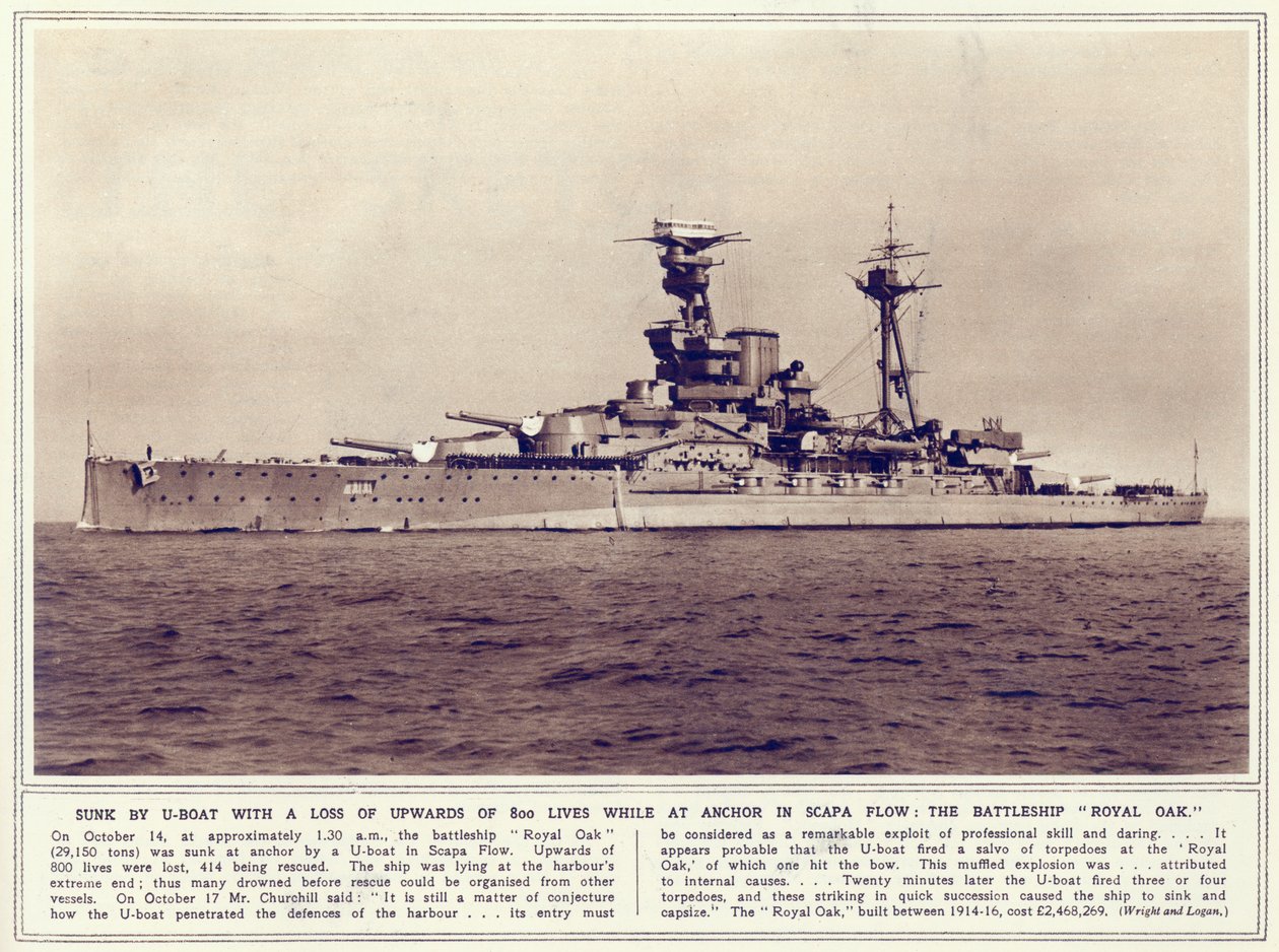 Slagskibet, Royal Oak, fra The Illustrated War News, udgivet 1. november 1939 af English Photographer