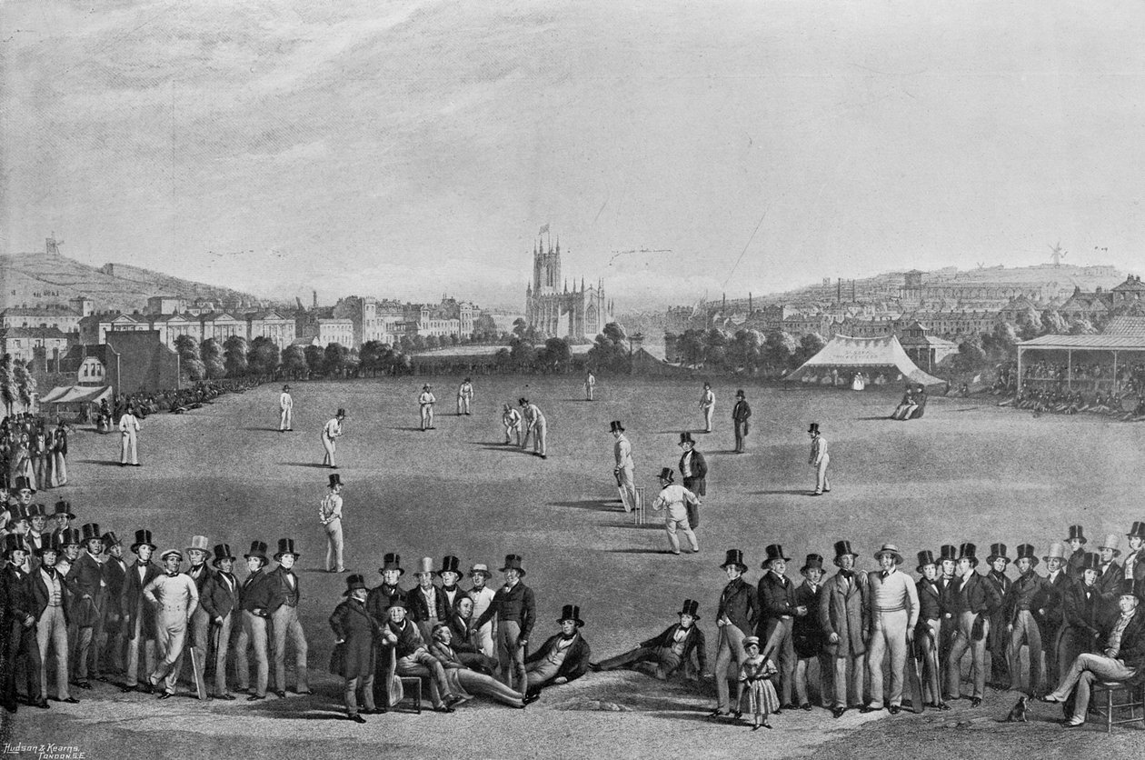 Cricketkampen mellem Sussex og Kent i Brighton, fra et tryk, der oprindeligt blev udgivet i 1849, fra Famous Cricketers and Cricket Grounds, udgivet af Hudson og Kearns, 1895 af English Photographer