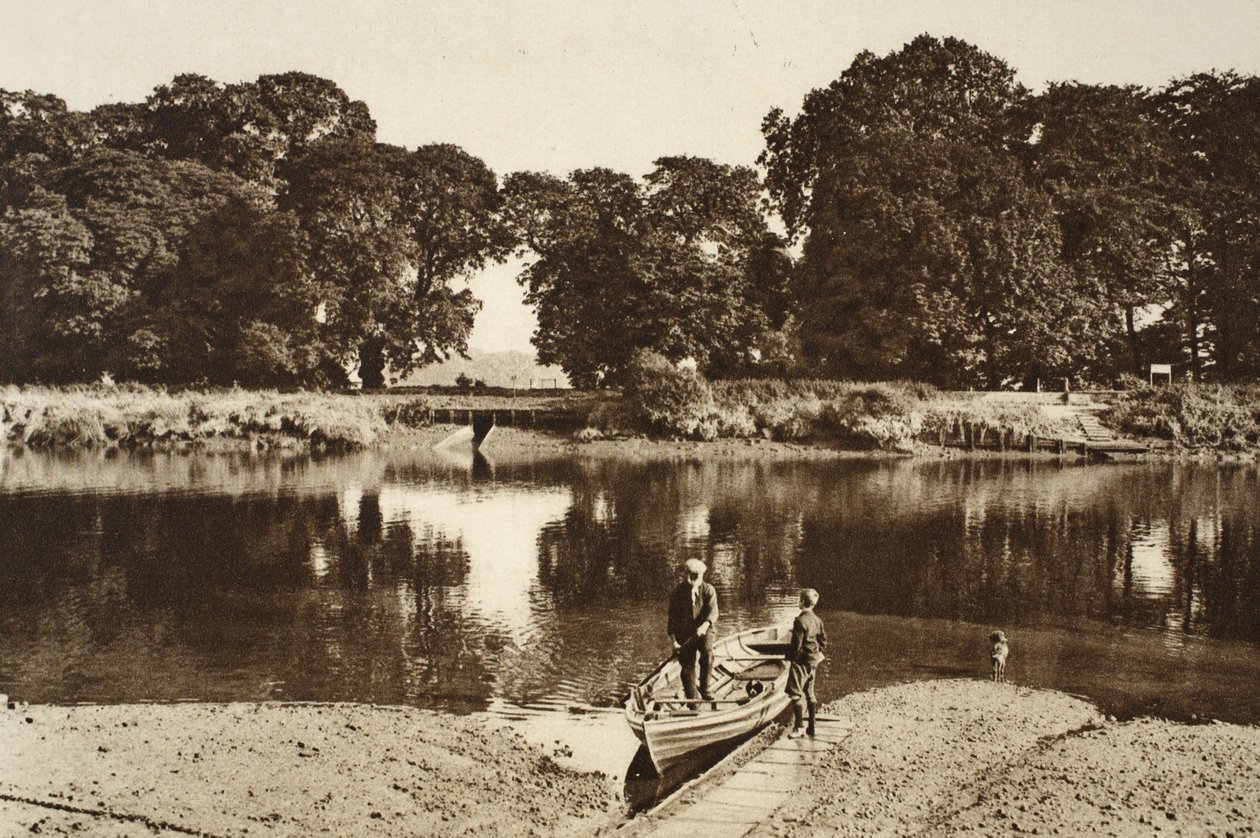 Floden ved Isleworth-færgen ser mod Kew Gardens grønne lysninger, fra Wonderful London, udgivet 1926-27 (fotogravure) af English Photographer