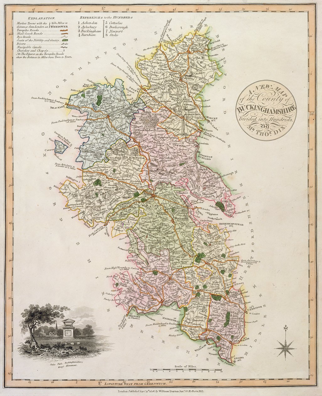 Et nyt kort over amtet Buckinghamshire, 1816 af English School