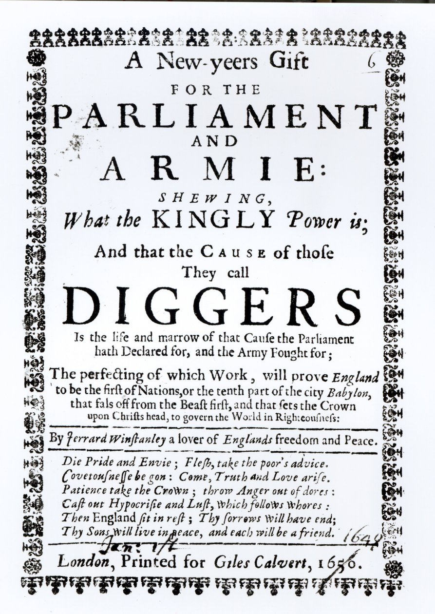 En nytårsgave til parlamentet og hæren, der viser, hvad den kongelige magt er og årsagen til dem, de kalder gravere, udgivet 1650 af English School