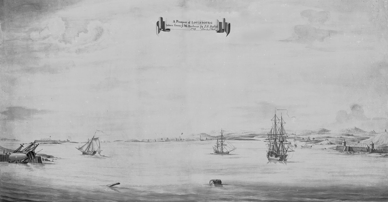 A Prospect of Louisbourg taget fra ye NE Harbour, 1749 af English School
