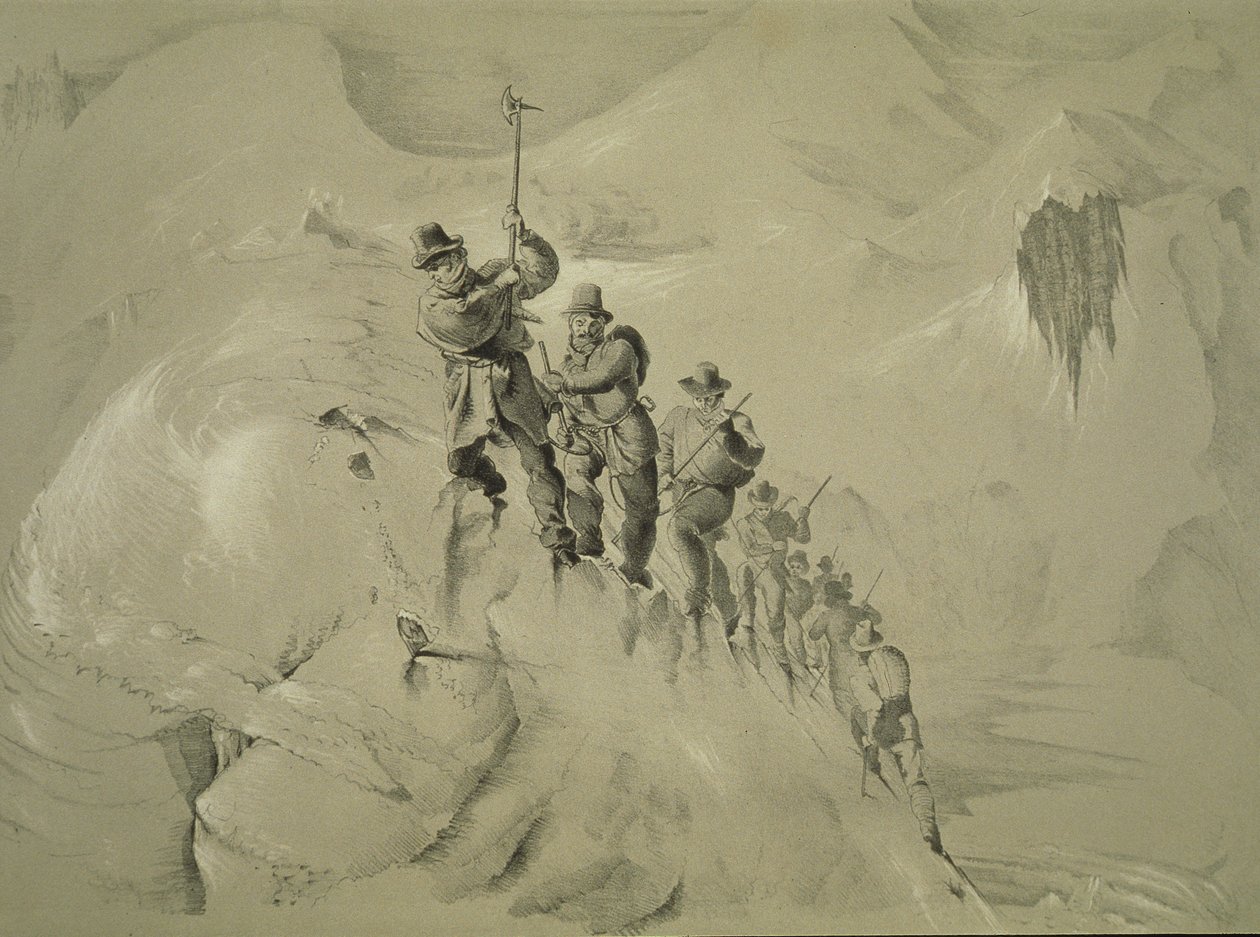 En stejl stigning, fra ti scener i den sidste stigning af Mont Blanc, inklusive fem udsigter fra topmødet, af J.D.H. Browne, udgivet 1853 af English School