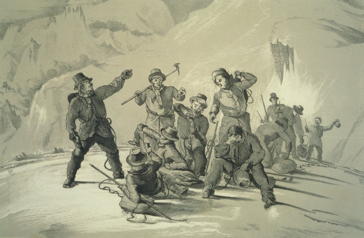 Et stop for forfriskning, fra ti scener i den sidste opstigning af Mont Blanc, inklusive fem udsigter fra topmødet, af J.D.H. Browne, udgivet 1853 af English School