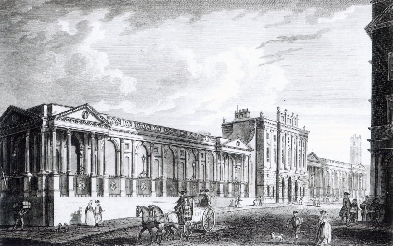 Udsigt over Bank of England, Threadneedle Street, London, 1797 af English School