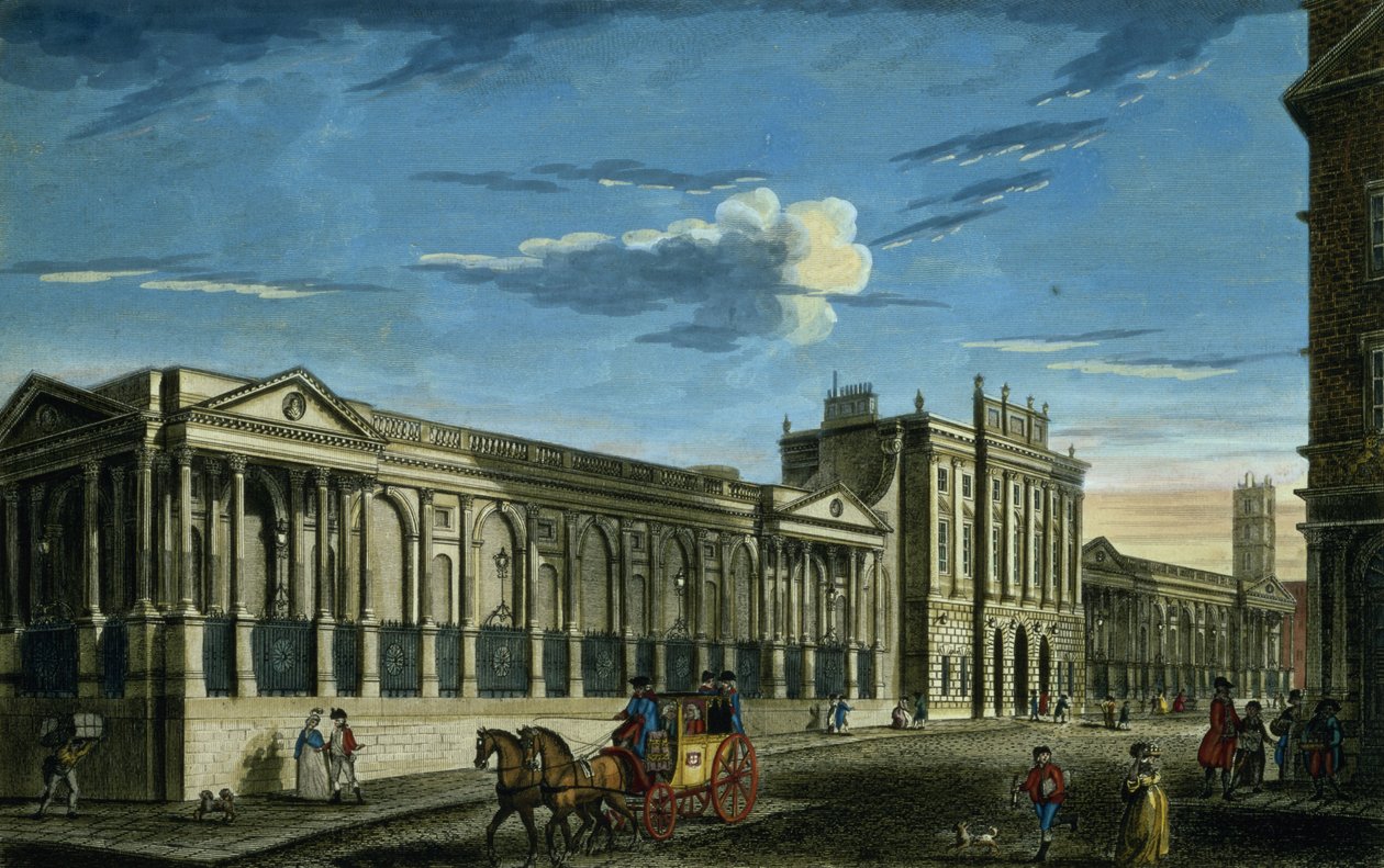 A View of the Bank of England, Threadneedle Street, London, trykt for Bowles and Carver, pub. 1797 af English School