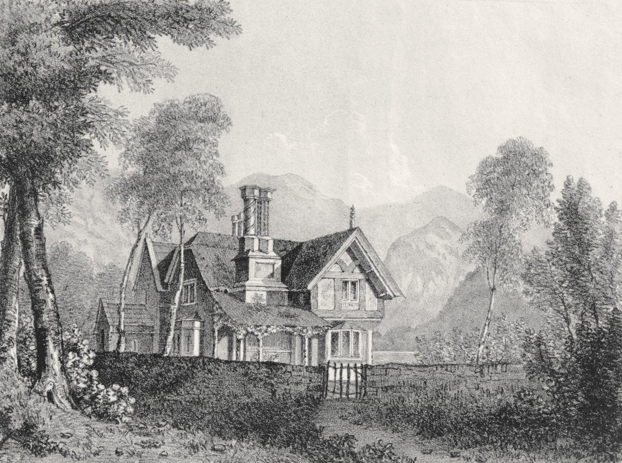 Et sommerhus i et landskab, fra Michael Faradays scrapbog, 1825 af English School
