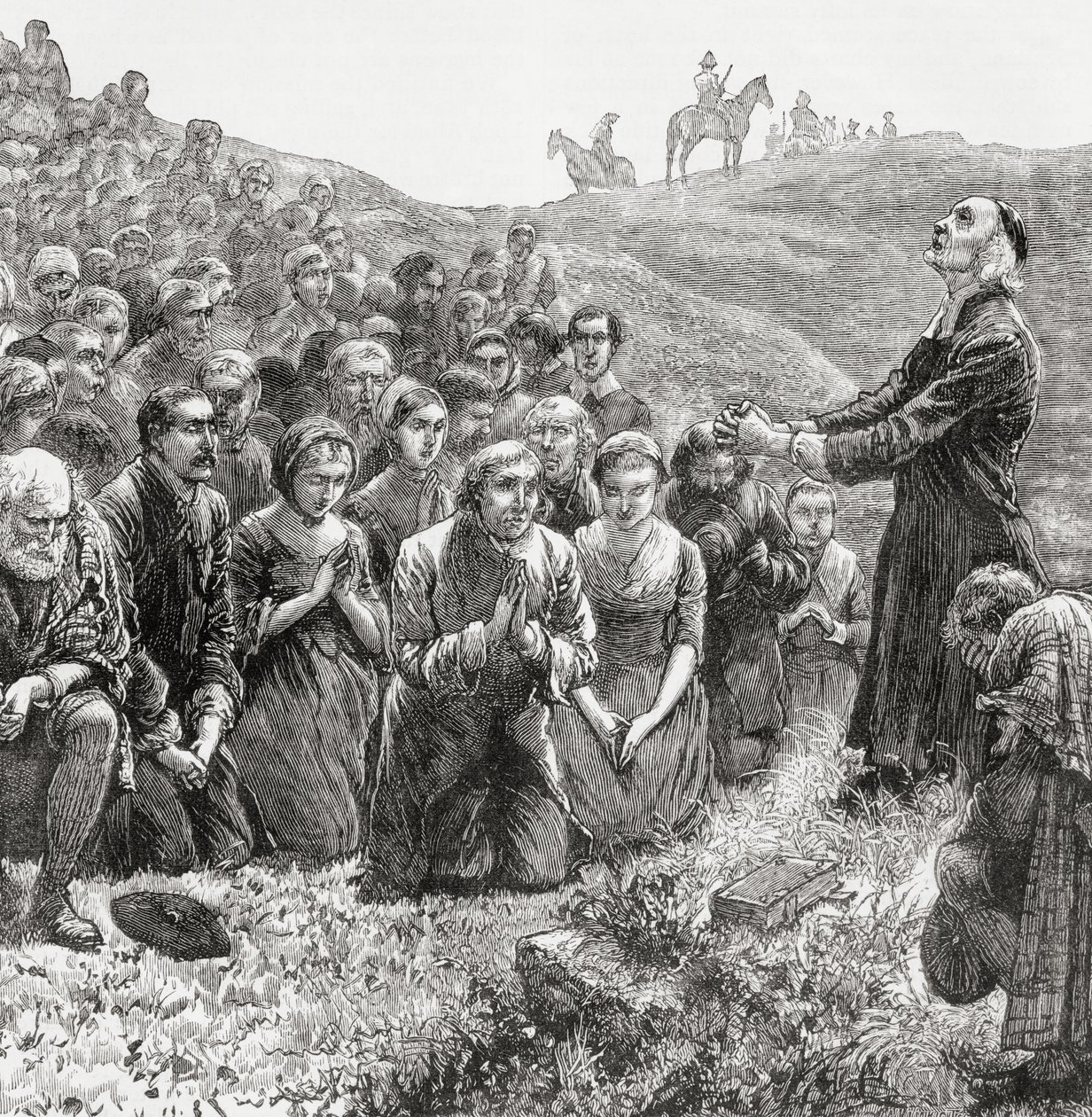 Et bønnemøde for pagter i det 17. århundrede, illustration fra 