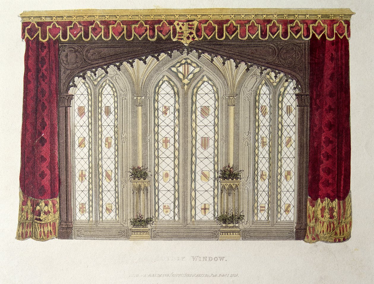 Et sæt fortsatte franske gardiner, plade 33 fra Ackermanns Repository of Arts, udgivet 1811 af English School