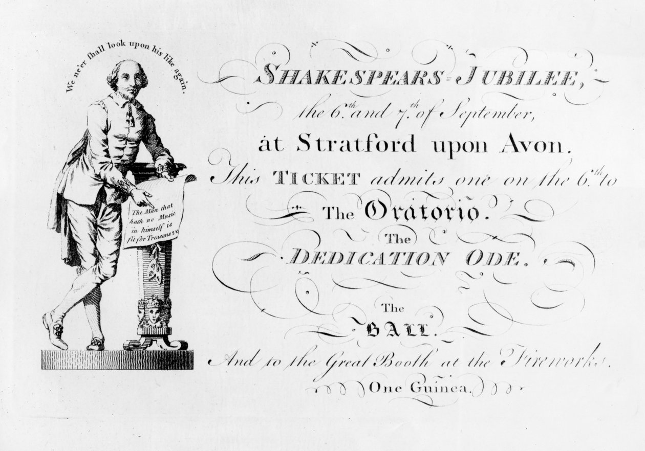 En billet til Shakespeares jubilæumsfejringer, 1769 af English School