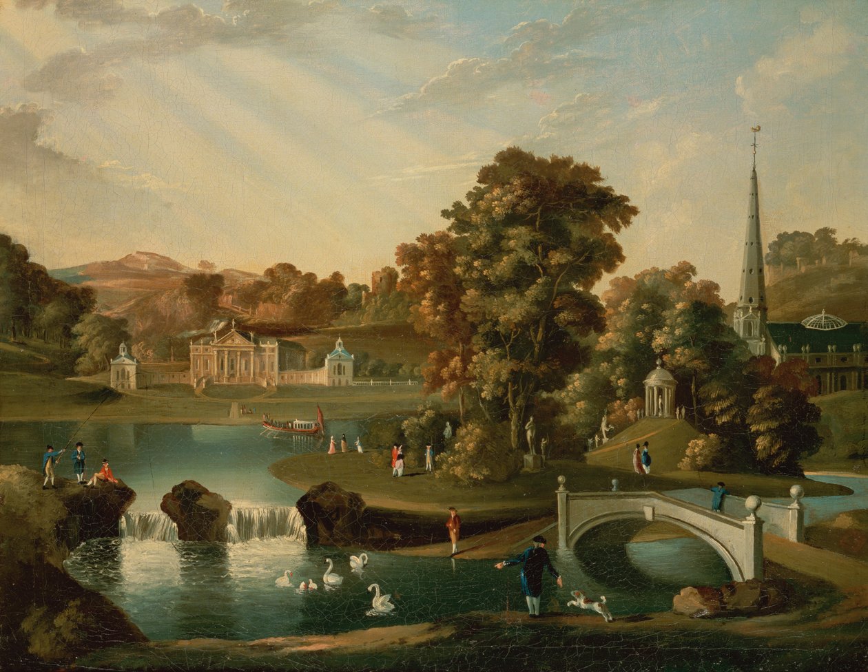 En udsigt over Duncombe Park i North Yorkshire fra den anden side af søen af English School