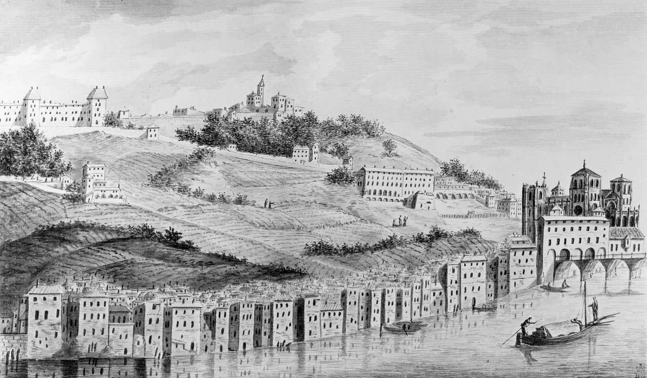 En udsigt over havnen i byen Lyons fra Rhone, 1870 af English School