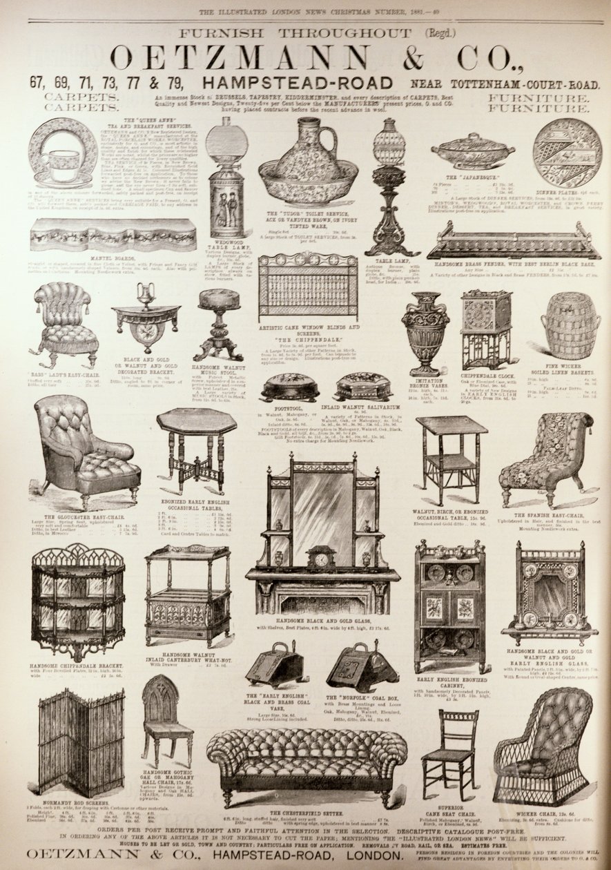 Annonce for Oetzmann und Co. fra "The Illustrated London News", december 1881 af English School