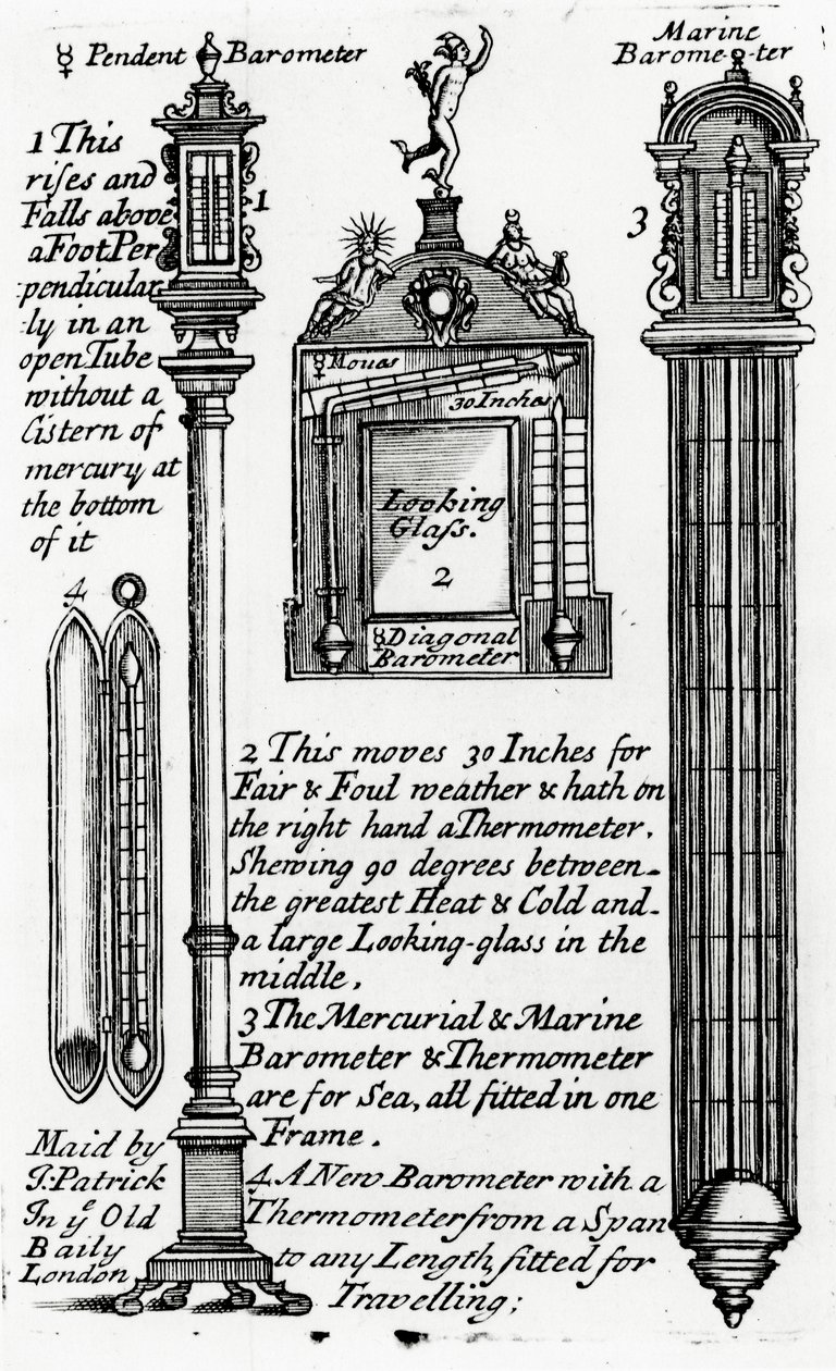 Annonce for barometre lavet af John Patrick, ca. 1705-1715 af English School