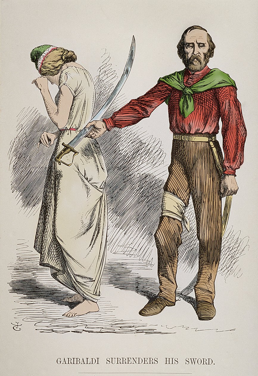 Allegori om Garibaldi, der lægger sit sværd og forlader Rom, 1849 af English School